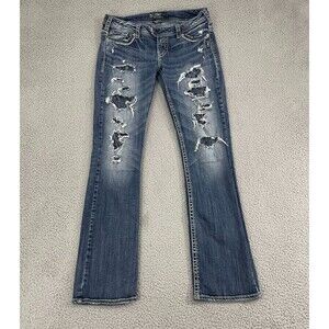 Silver Jeans Tuesday slim Boot Women 30 Dark Wash Distressed Low Rise Denim